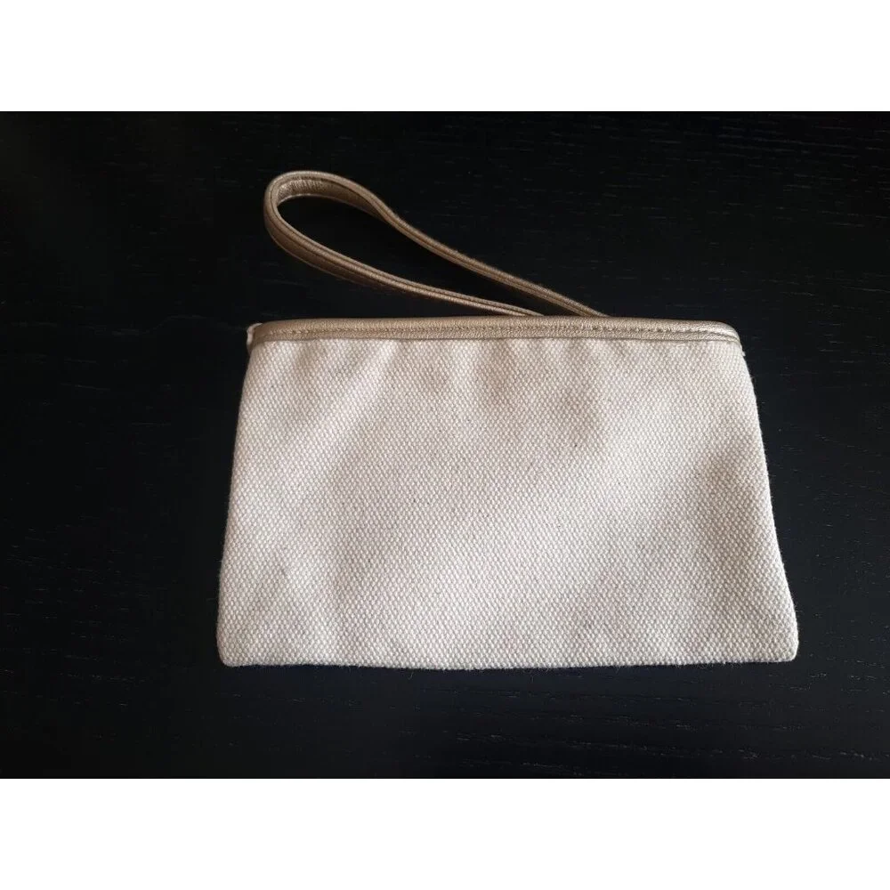 Ralph Lauren Canvas Gold Cosmetic Wristlet Wallet clutch purse